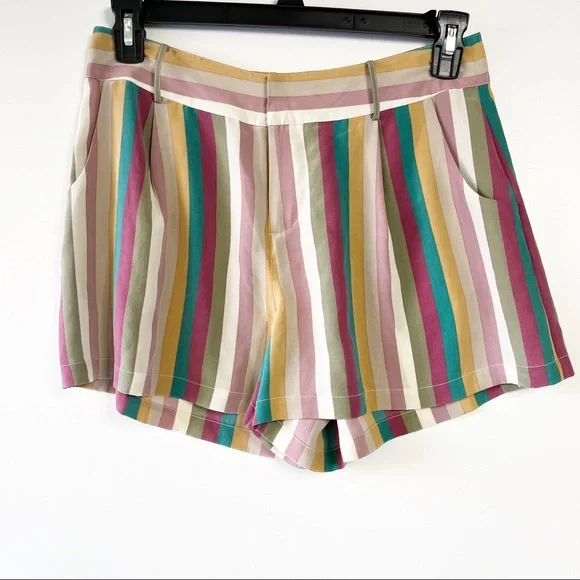 SOLD silk Gigi Farrah flowy rainbow boho striped shorts - Picture 1 of 6